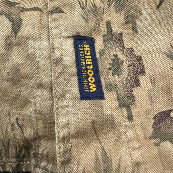 Vintage Woolrich Mens Long Sleeve Button Shirt Lrg brown green water fowl retro - Picture 12 of 15